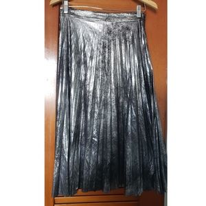 Metallic Silver Midi Skirt